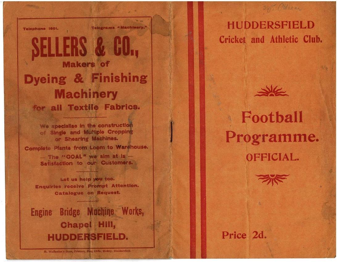 Programme cover: Oldham v Huddersfield, 13 April 1925