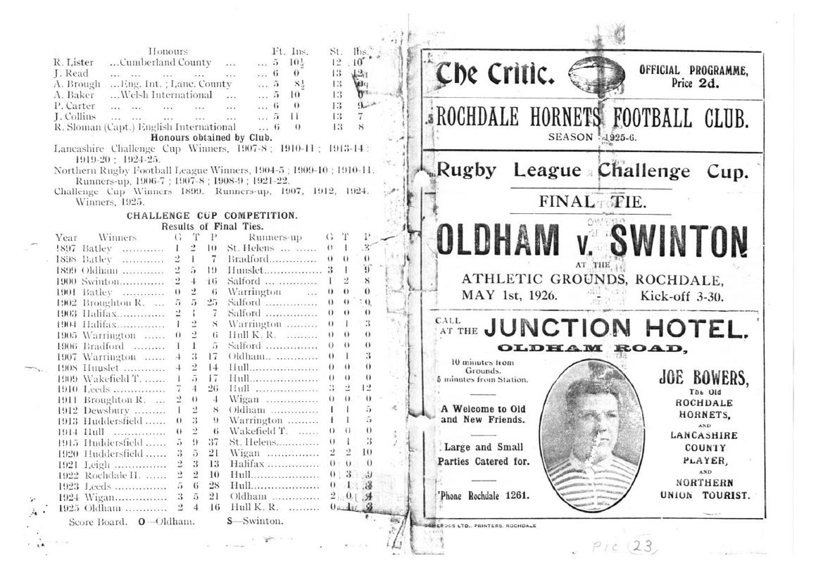 Programme cover: Oldham v Swinton, 1 May 1926