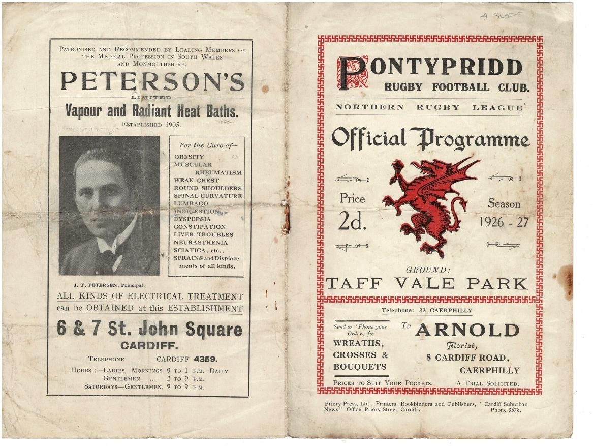 Programme cover: Oldham v Pontypridd, 4 September 1926
