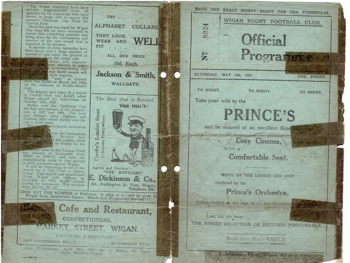 Programme cover: Oldham v Swinton, 7 May 1927