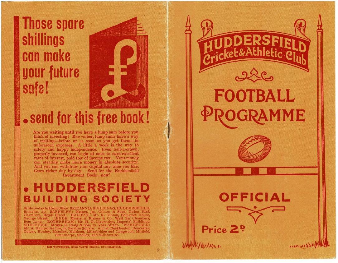 Programme cover: Oldham v Huddersfield, 10 September 1930