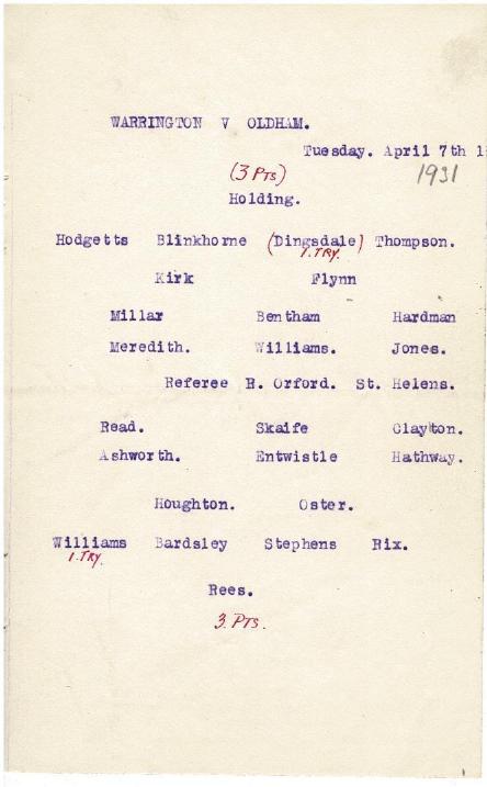 Programme cover: Oldham v Warrington, 7 April 1931