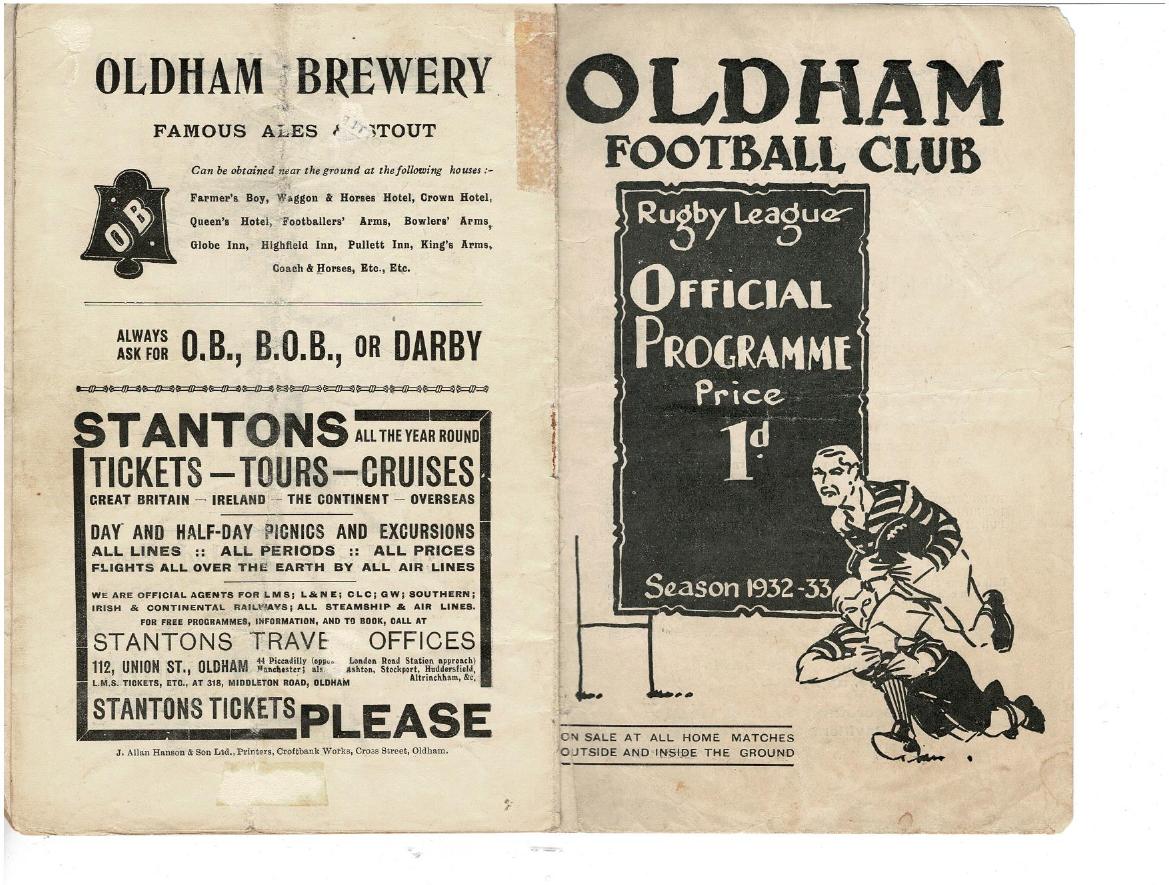 Programme cover: Oldham v Featherstone Rovers, 18 March 1933