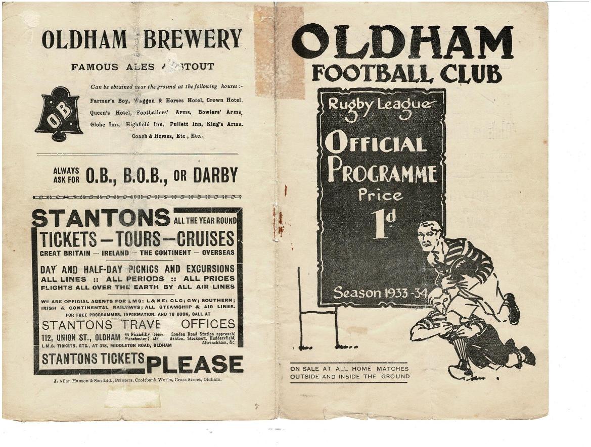 Programme cover: Oldham v Broughton Rangers, 26 August 1933