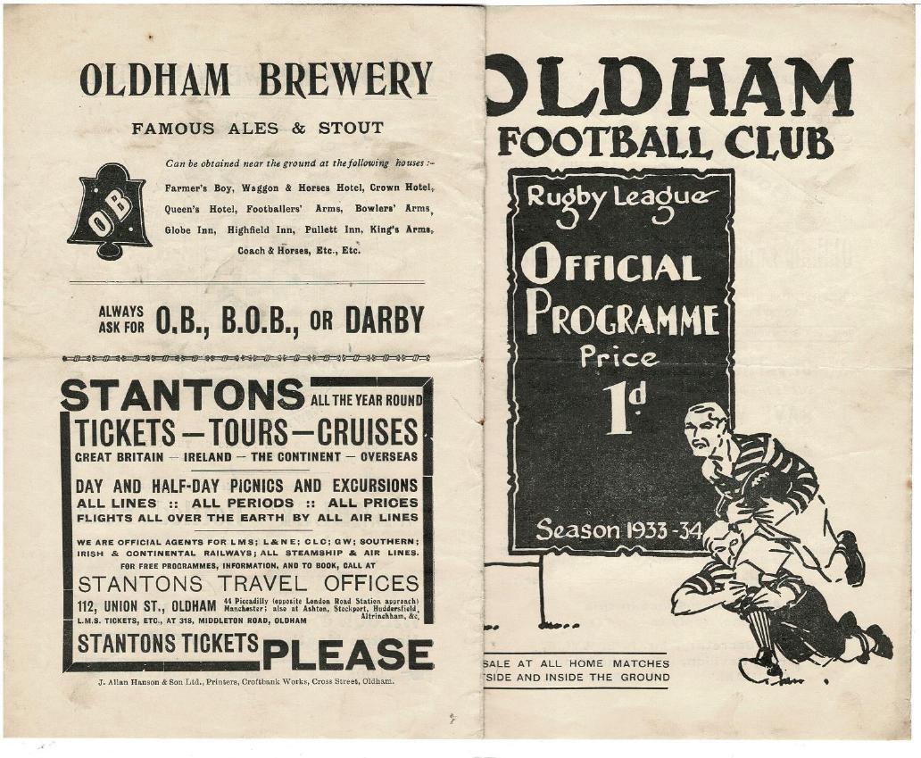 Programme cover: Oldham v Widnes, 30 September 1933