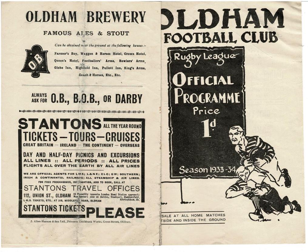 Programme cover: Oldham v Widnes, 4 November 1933