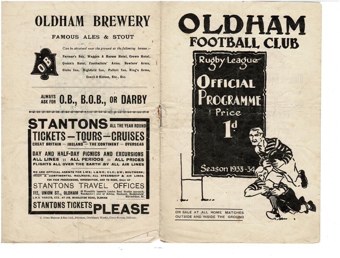 Programme cover: Oldham v Warrington, 6 January 1934