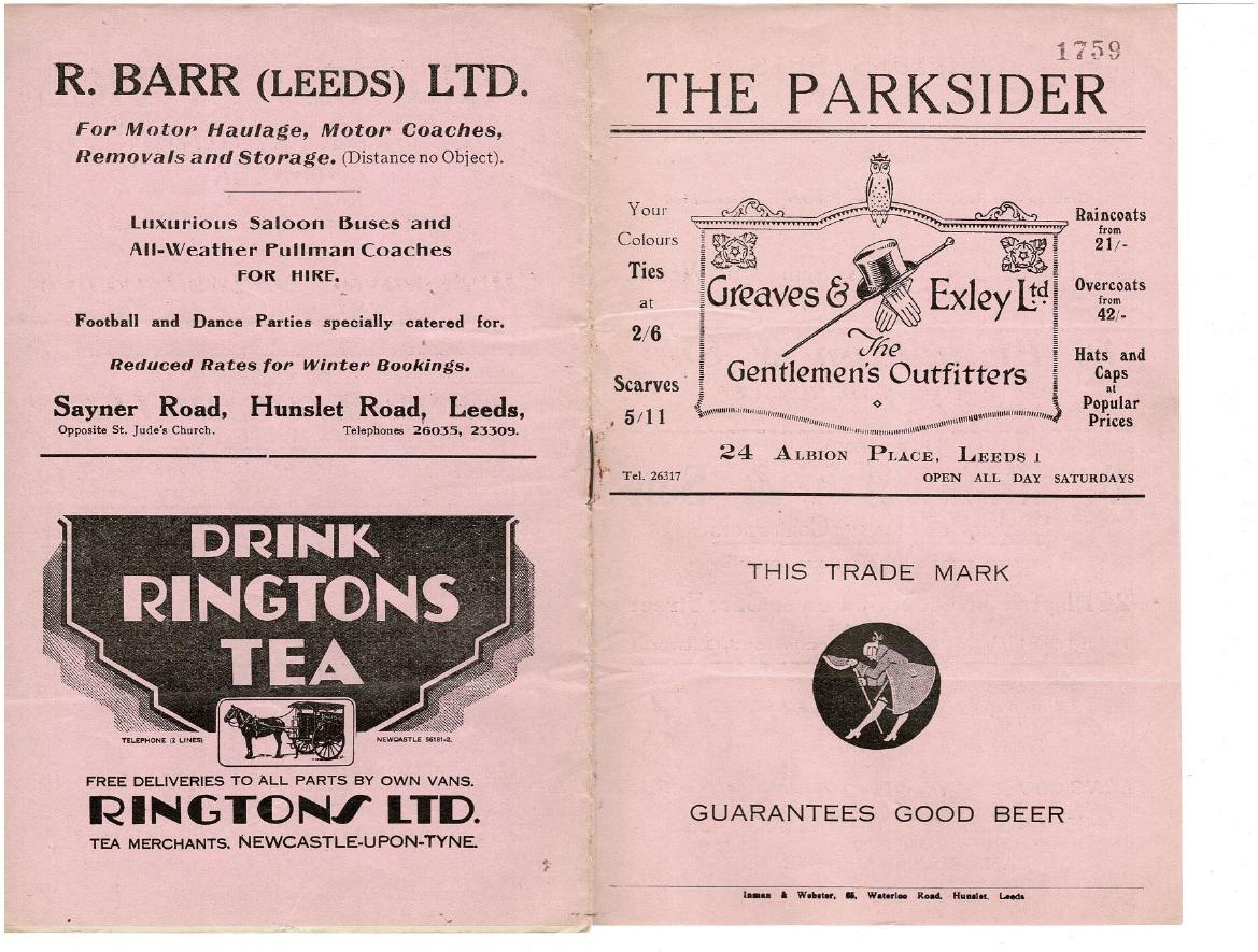 Programme cover: Oldham v Hunslet, 3 February 1934