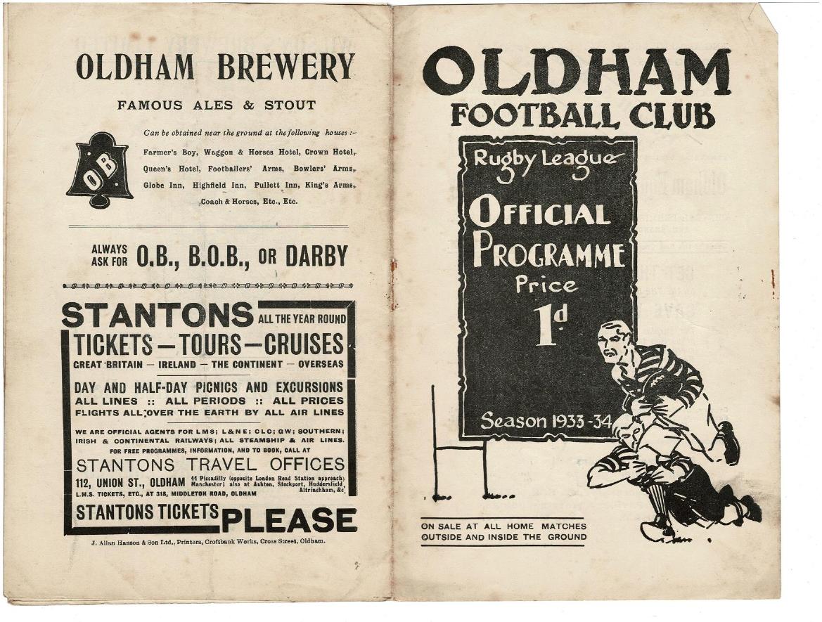 Programme cover: Oldham v Bramley, 10 March 1934