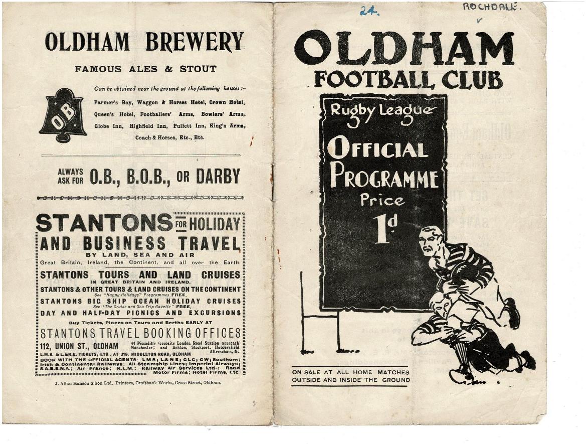 Programme cover: Oldham v Rochdale Hornets, 18 August 1934