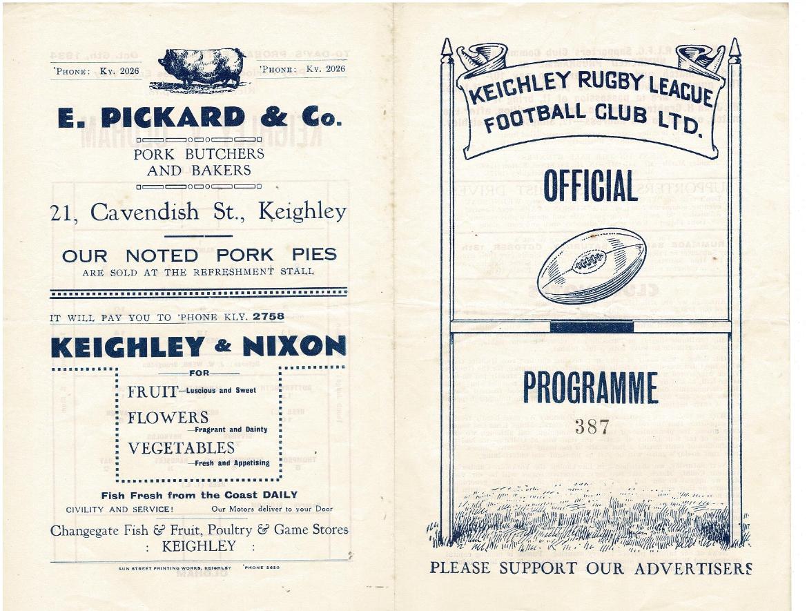 Programme cover: Oldham v Keighley, 6 October 1934