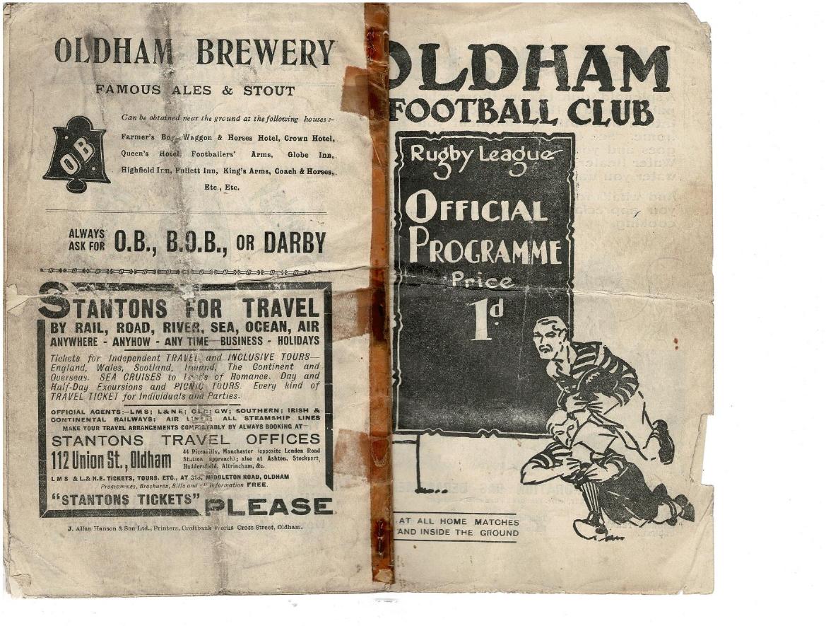 Programme cover: Oldham v Higginshaw, 8 February 1936