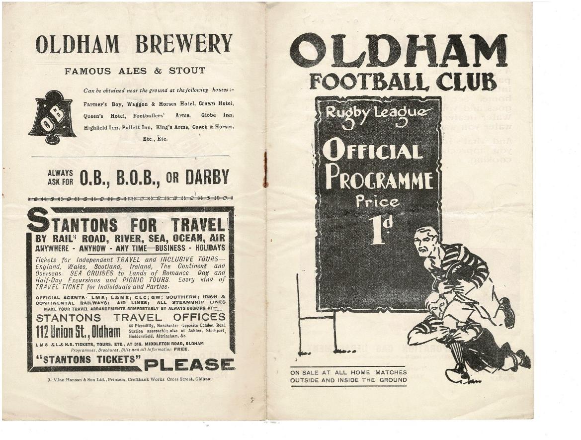 Programme cover: Oldham v Wigan, 22 February 1936