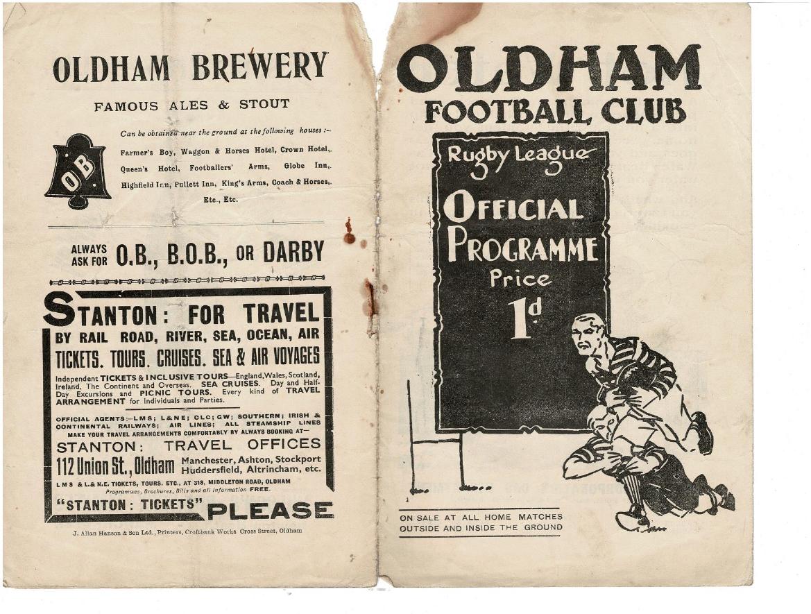 Programme cover: Oldham v Batley, 16 January 1937