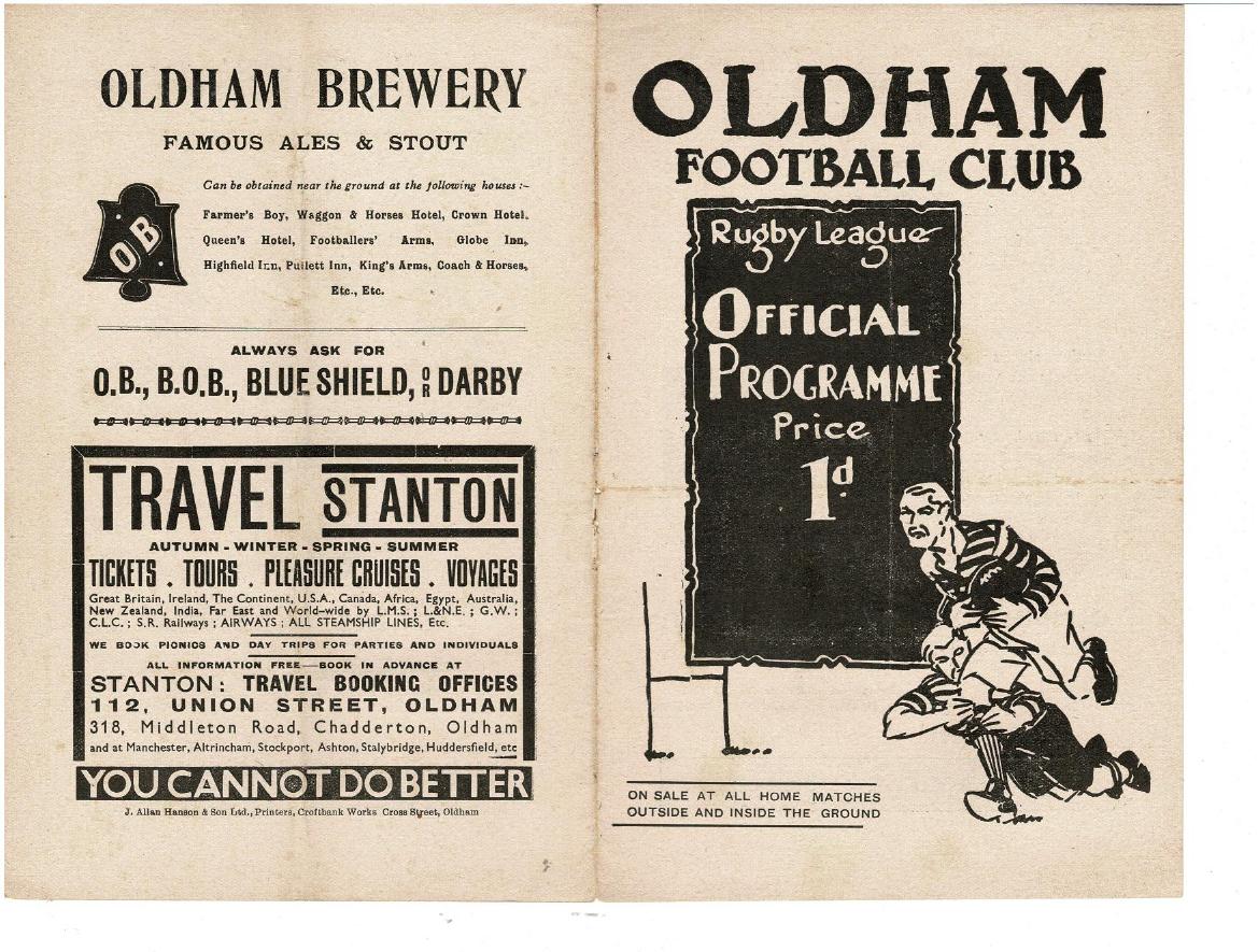 Programme cover: Oldham v Huddersfield, 5 February 1938