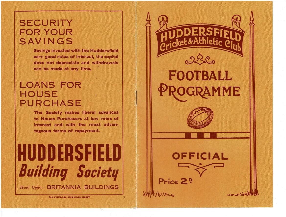 Programme cover: Oldham v Huddersfield, 12 February 1938