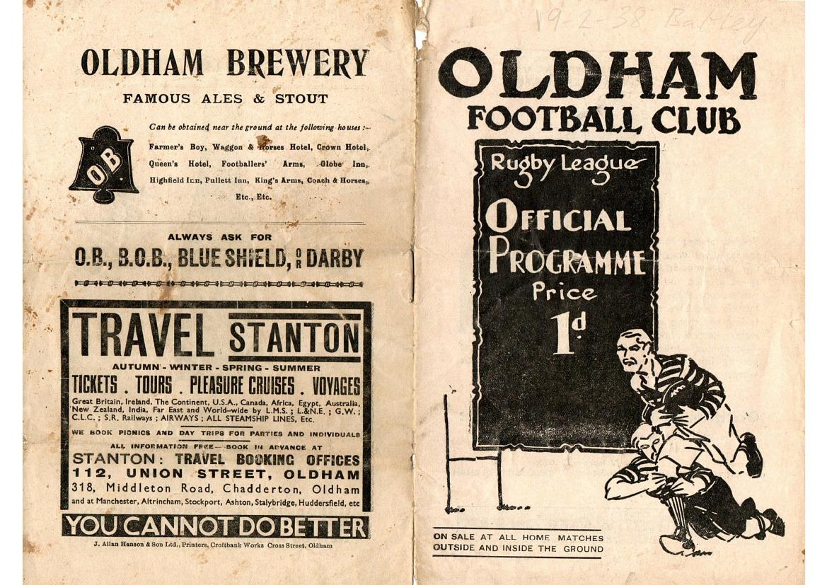 Programme cover: Oldham v Batley, 19 February 1938