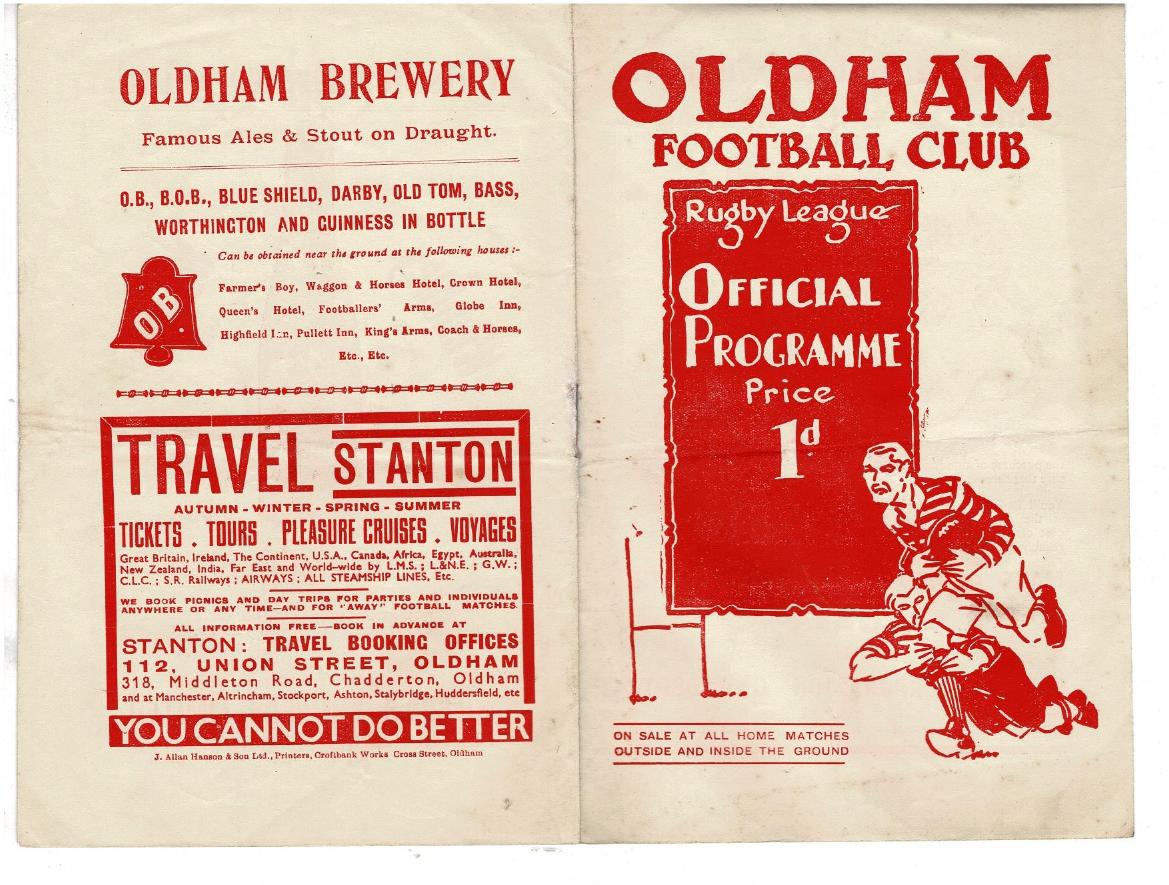 Programme cover: Oldham v Wigan, 21 September 1938