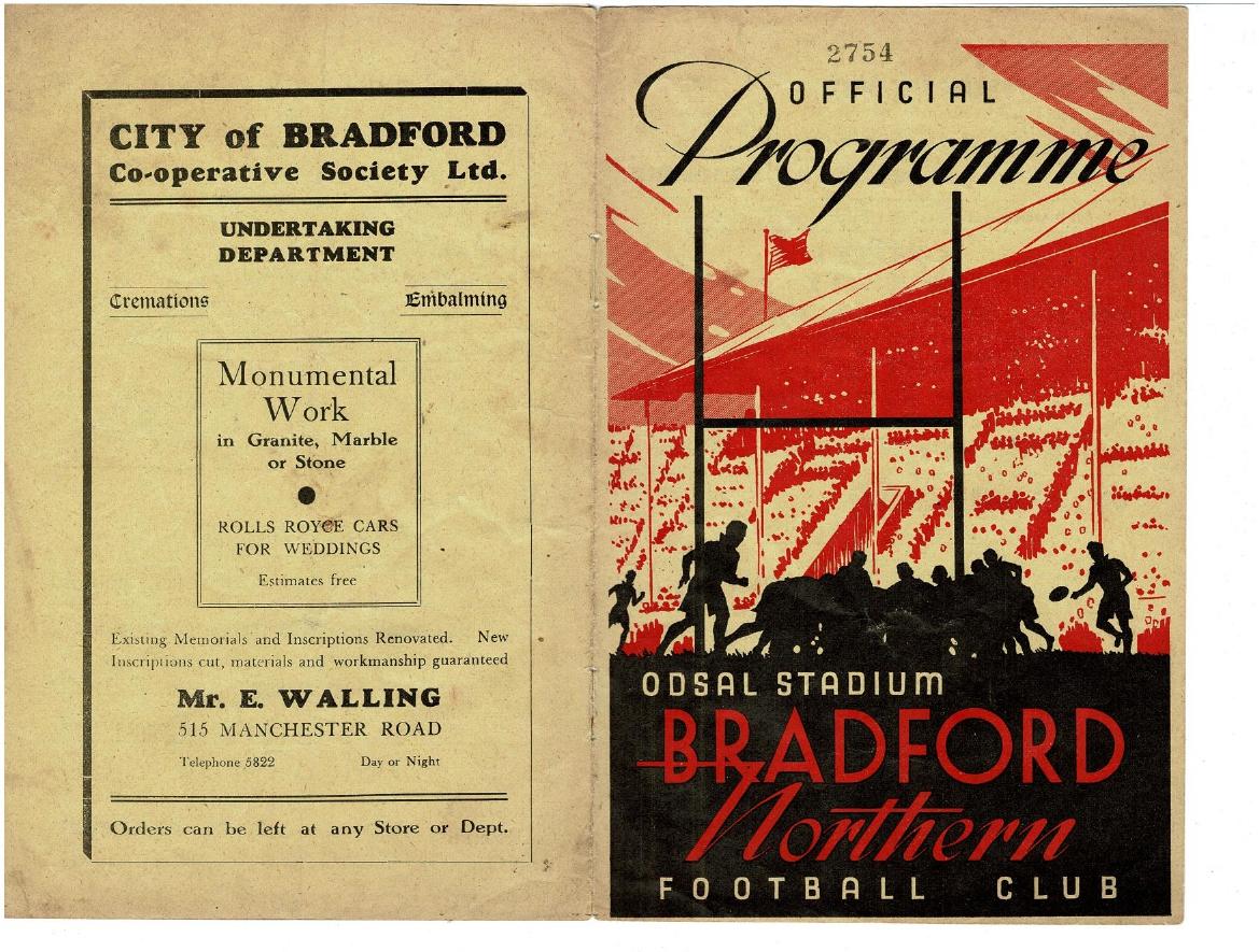 Programme cover: Oldham v Bradford Northern, 12 November 1938