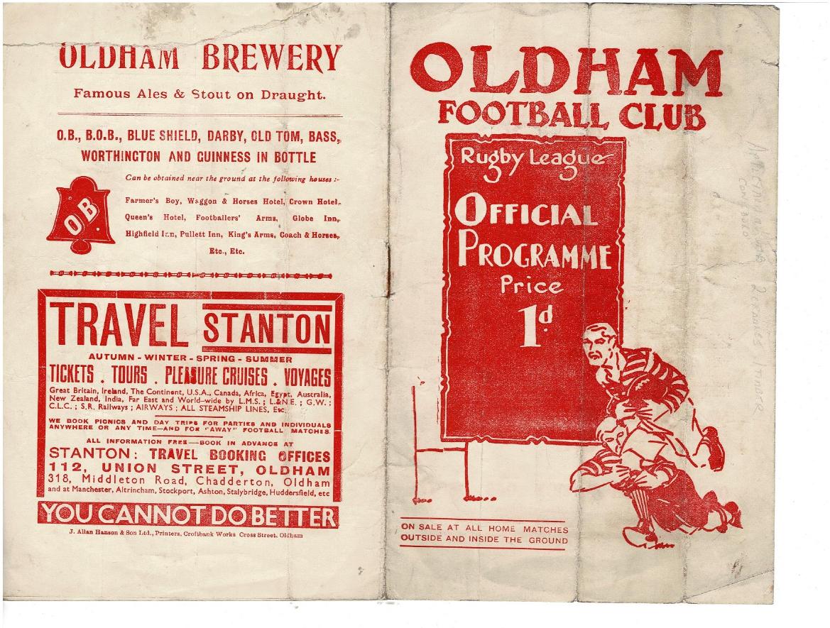 Programme cover: Oldham v Batley, 2 January 1939