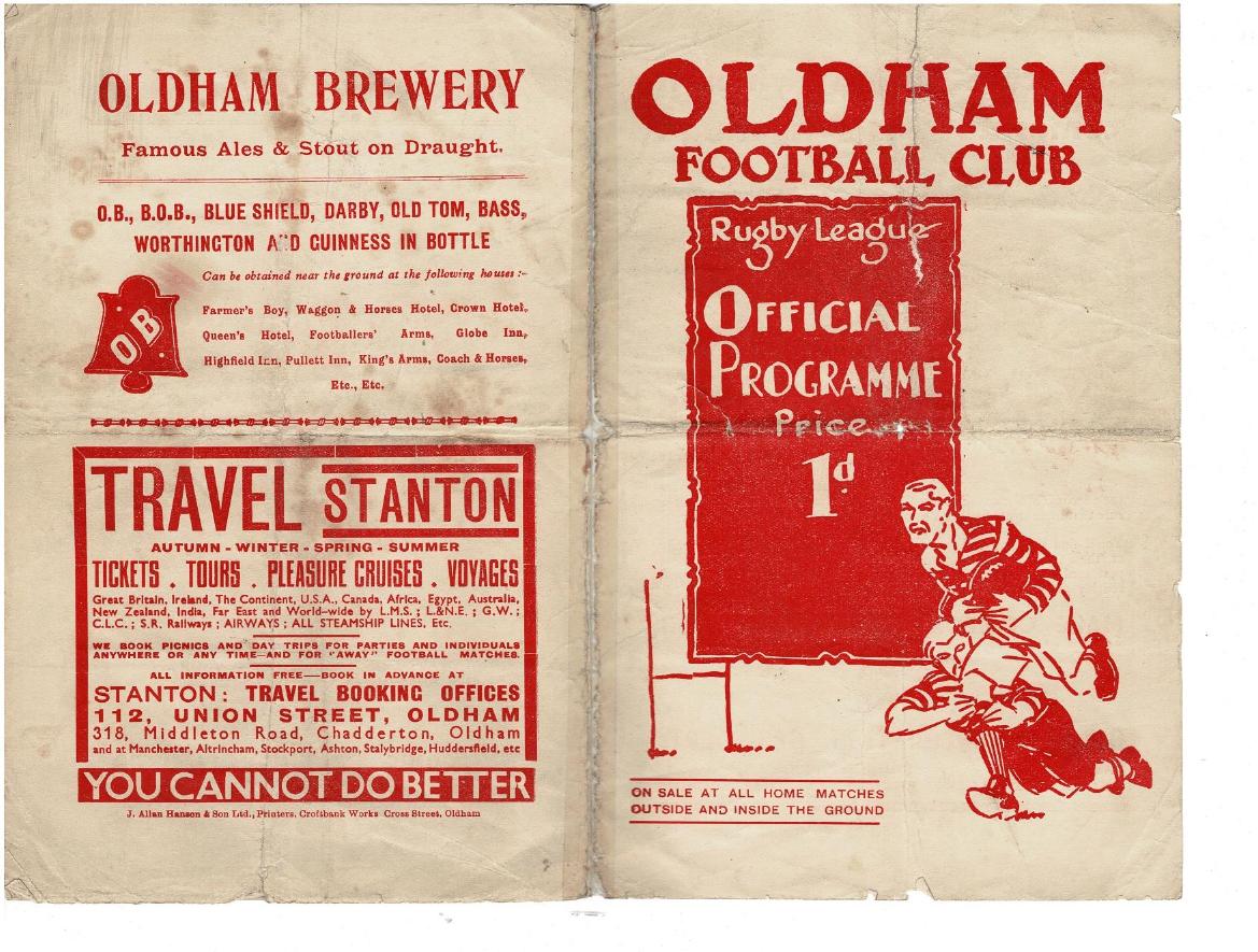 Programme cover: Oldham v Leigh, 21 January 1939