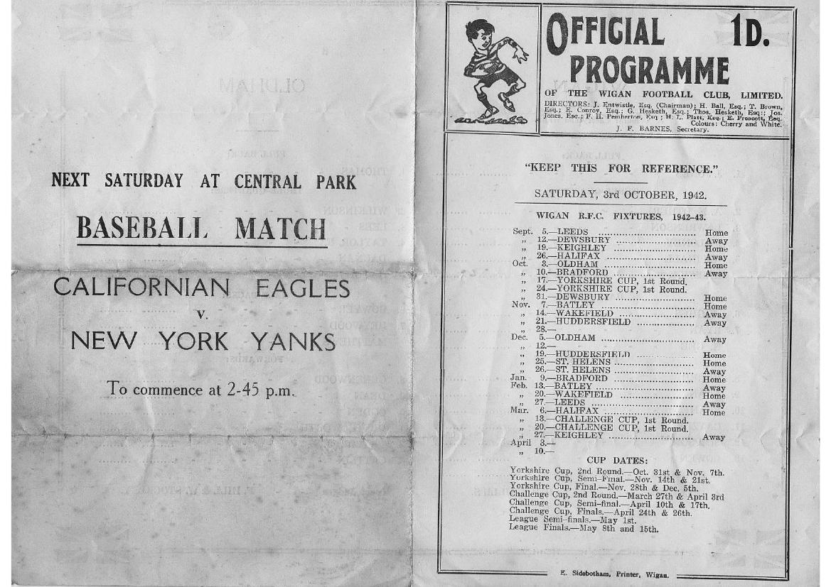Programme cover: Oldham v Wigan, 3 October 1942