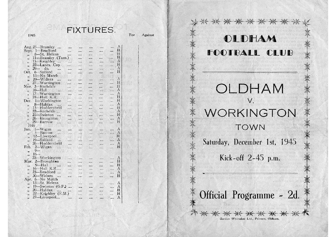 Programme cover: Oldham v Workington Town, 1 December 1945