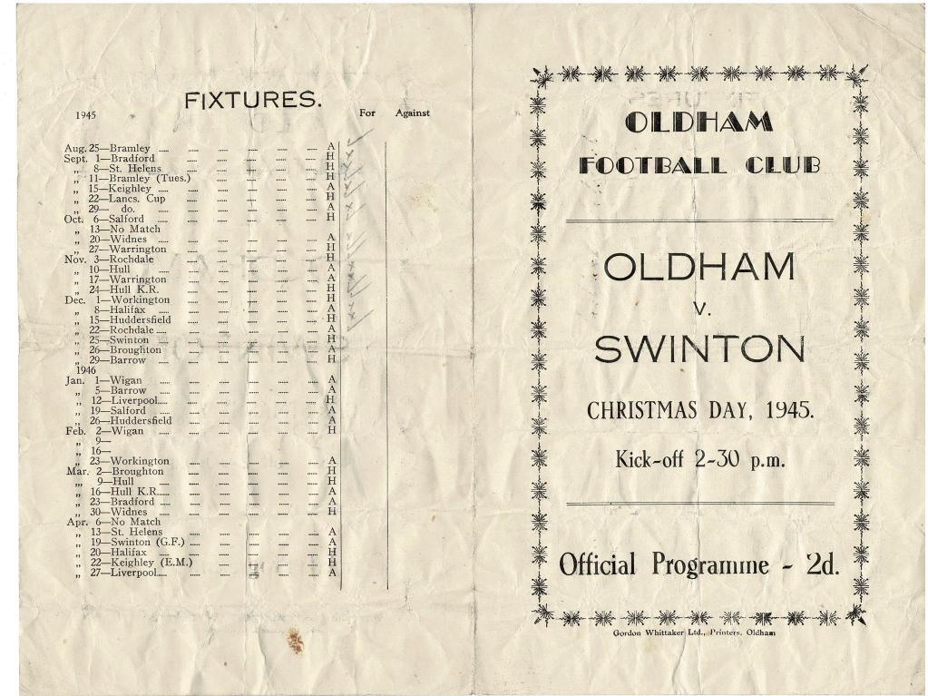 Programme cover: Oldham v Swinton, 25 December 1945