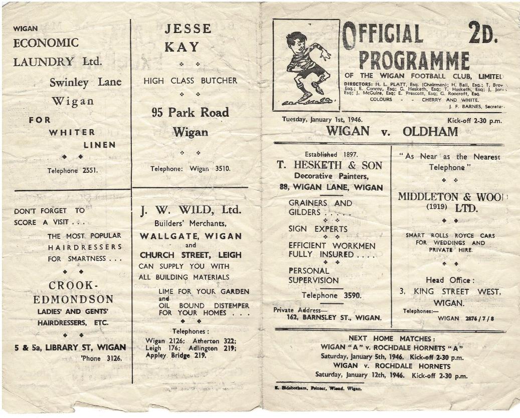Programme cover: Oldham v Wigan, 1 January 1946