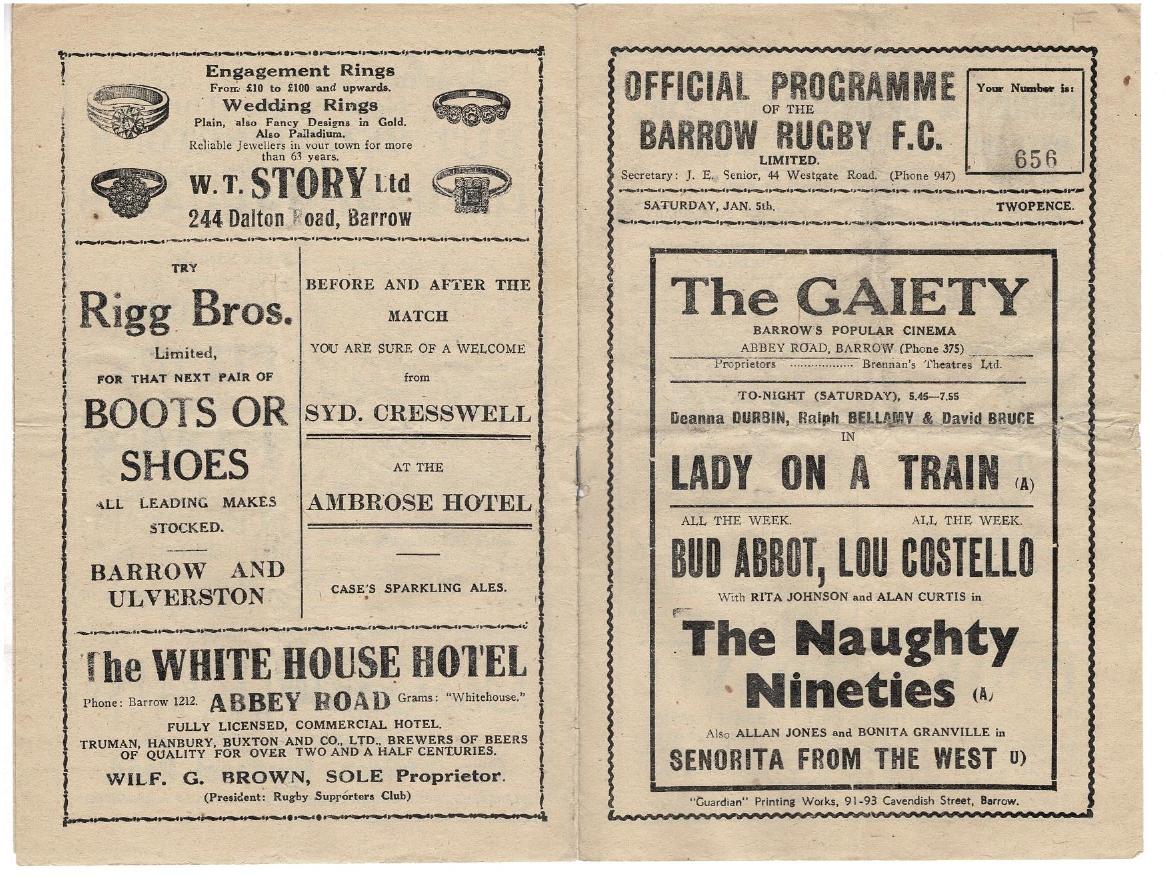 Programme cover: Oldham v Barrow, 5 January 1946