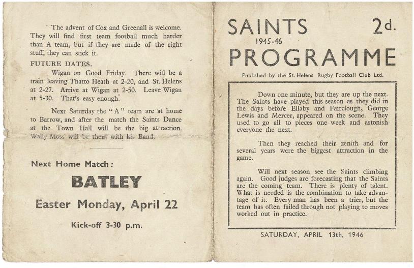 Programme cover: Oldham v St Helens, 13 April 1946