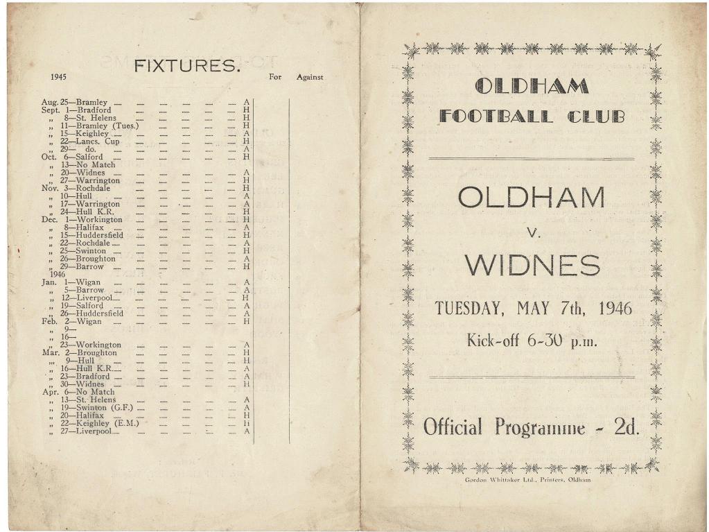 Programme cover: Oldham v Widnes, 7 May 1946