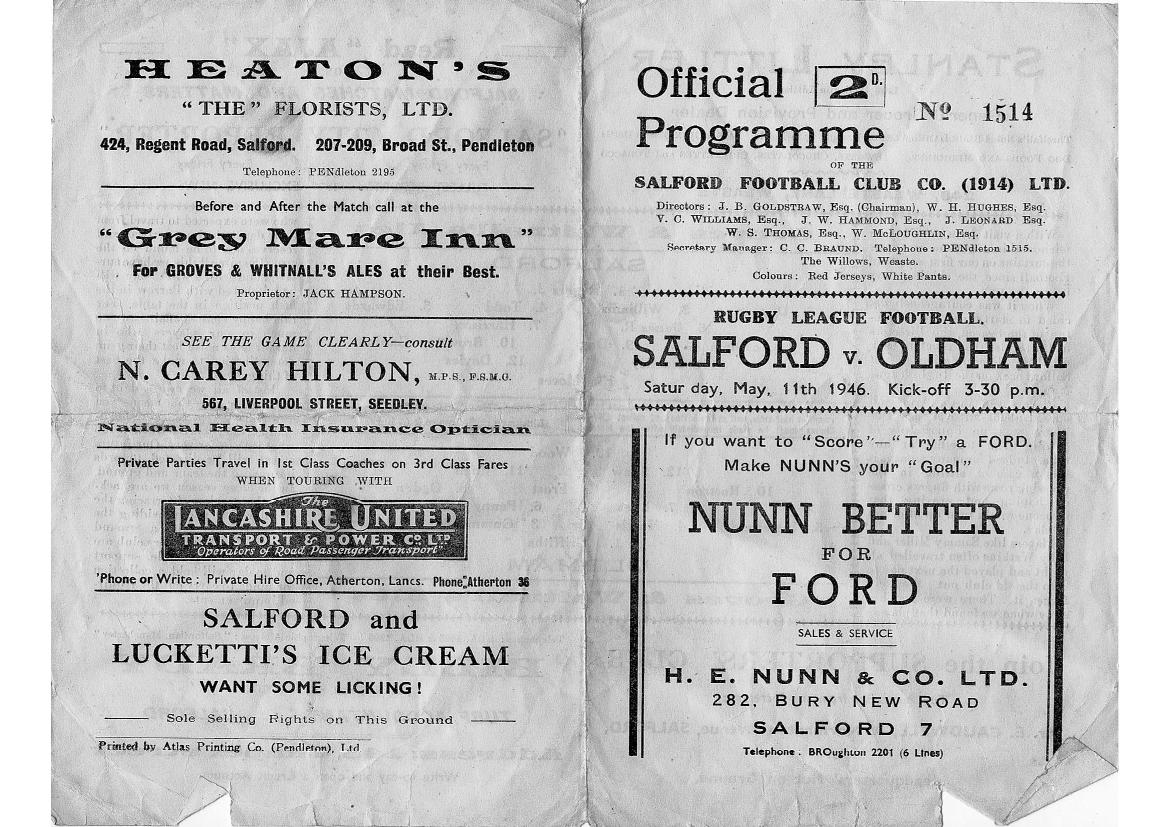 Programme cover: Oldham v Salford, 11 May 1946