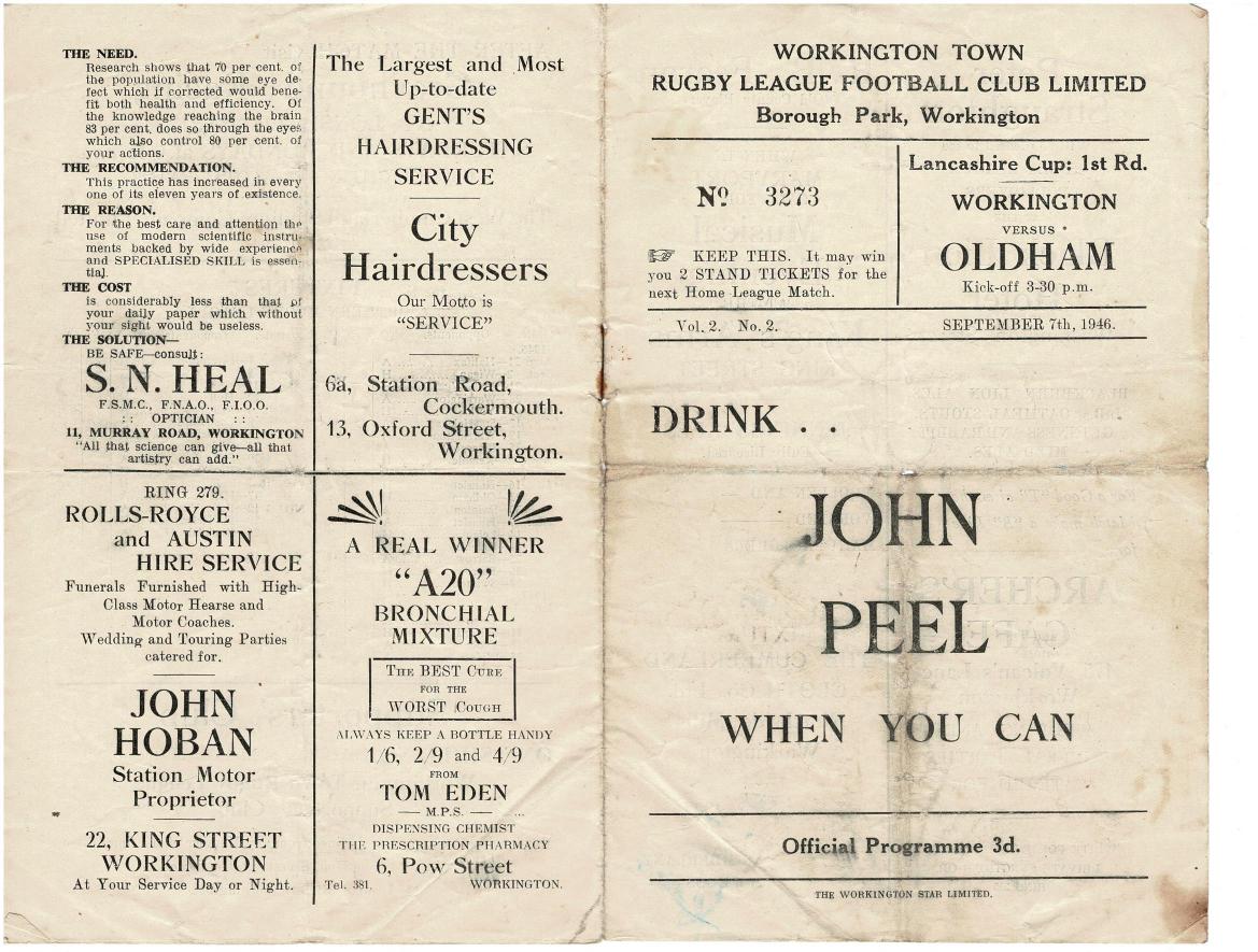Programme cover: Oldham v Workington Town, 7 September 1946