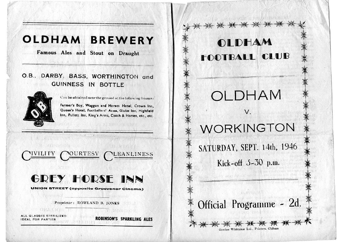Programme cover: Oldham v Workington Town, 14 September 1946