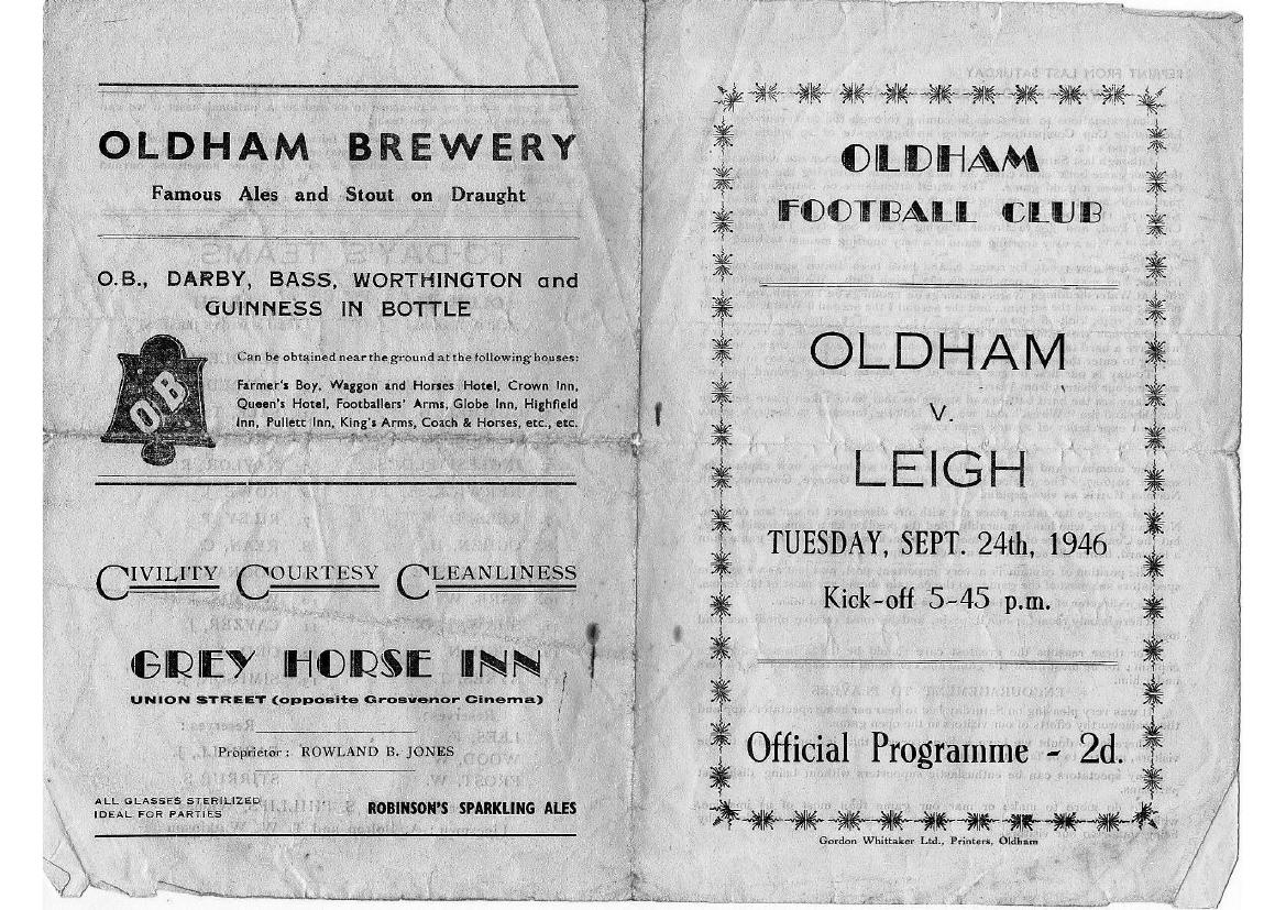 Programme cover: Oldham v Leigh, 24 September 1946