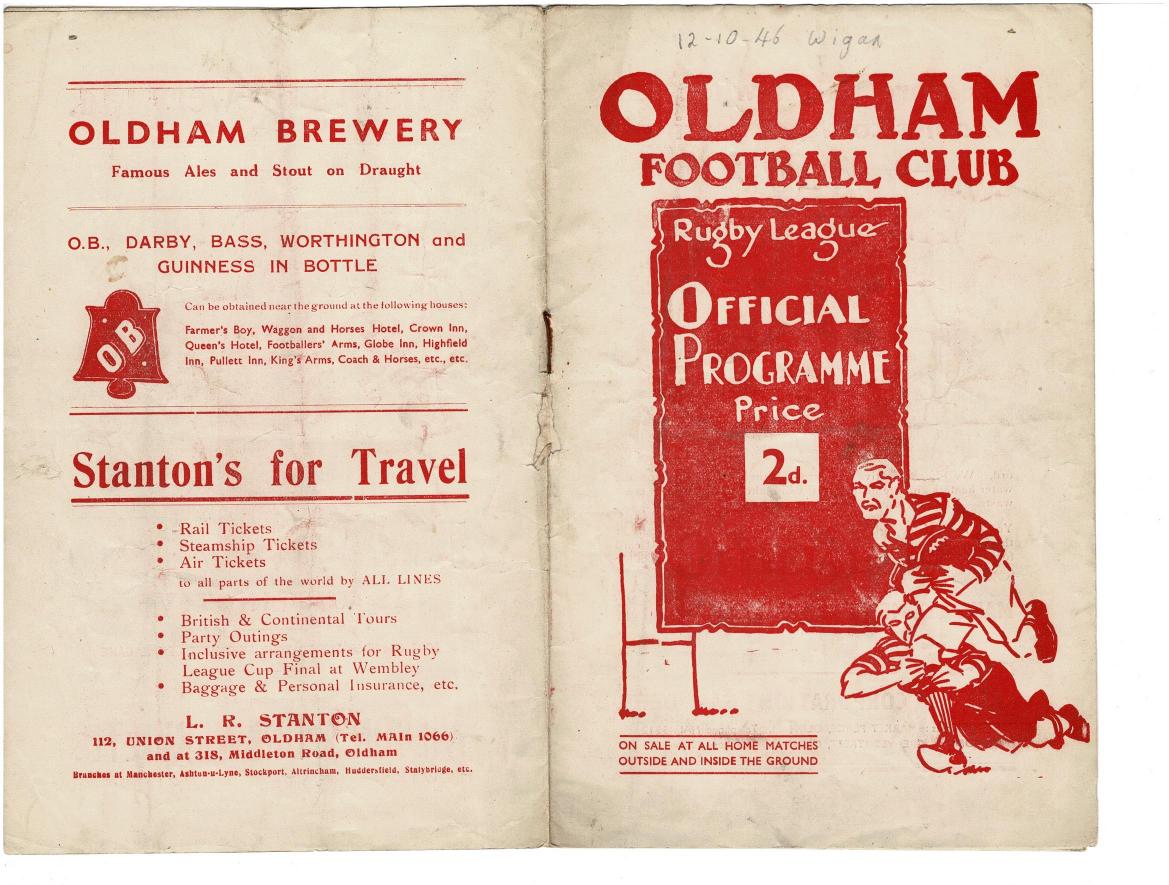 Programme cover: Oldham v Wigan, 12 October 1946