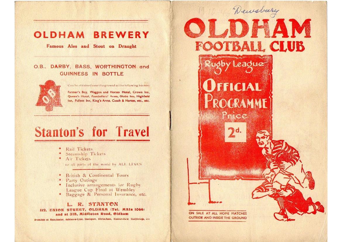 Programme cover: Oldham v Dewsbury, 19 October 1946
