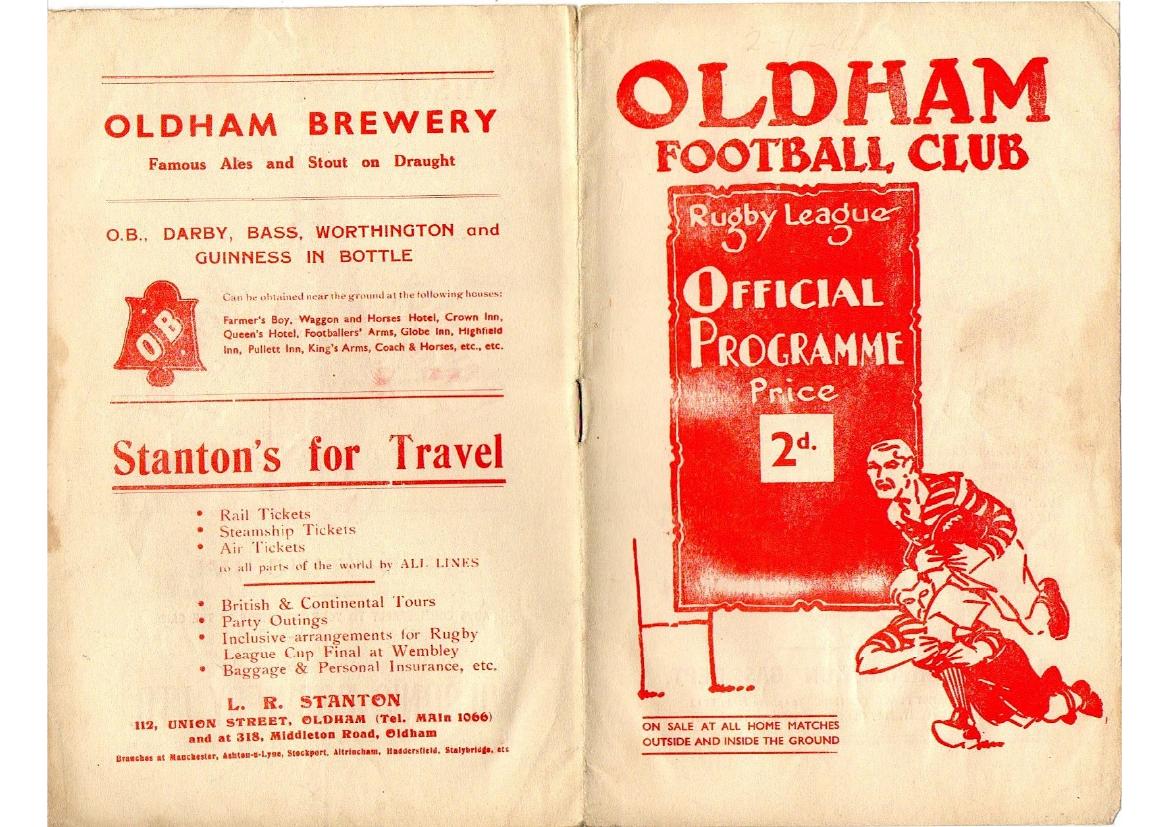 Programme cover: Oldham v St Helens, 2 November 1946