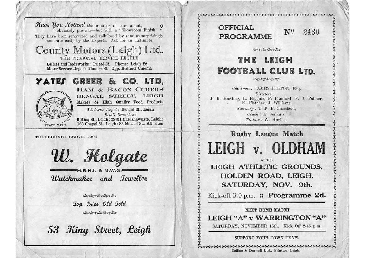 Programme cover: Oldham v Leigh, 9 November 1946