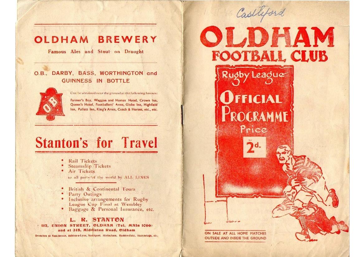 Programme cover: Oldham v Castleford, 16 November 1946