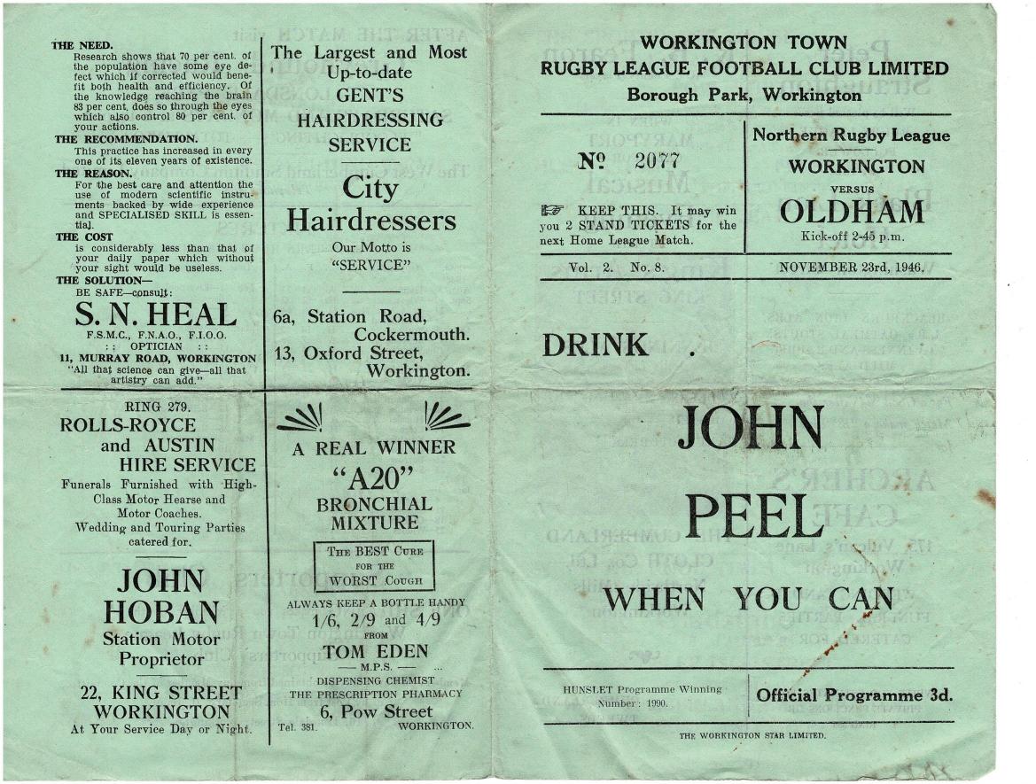 Programme cover: Oldham v Workington Town, 23 November 1946