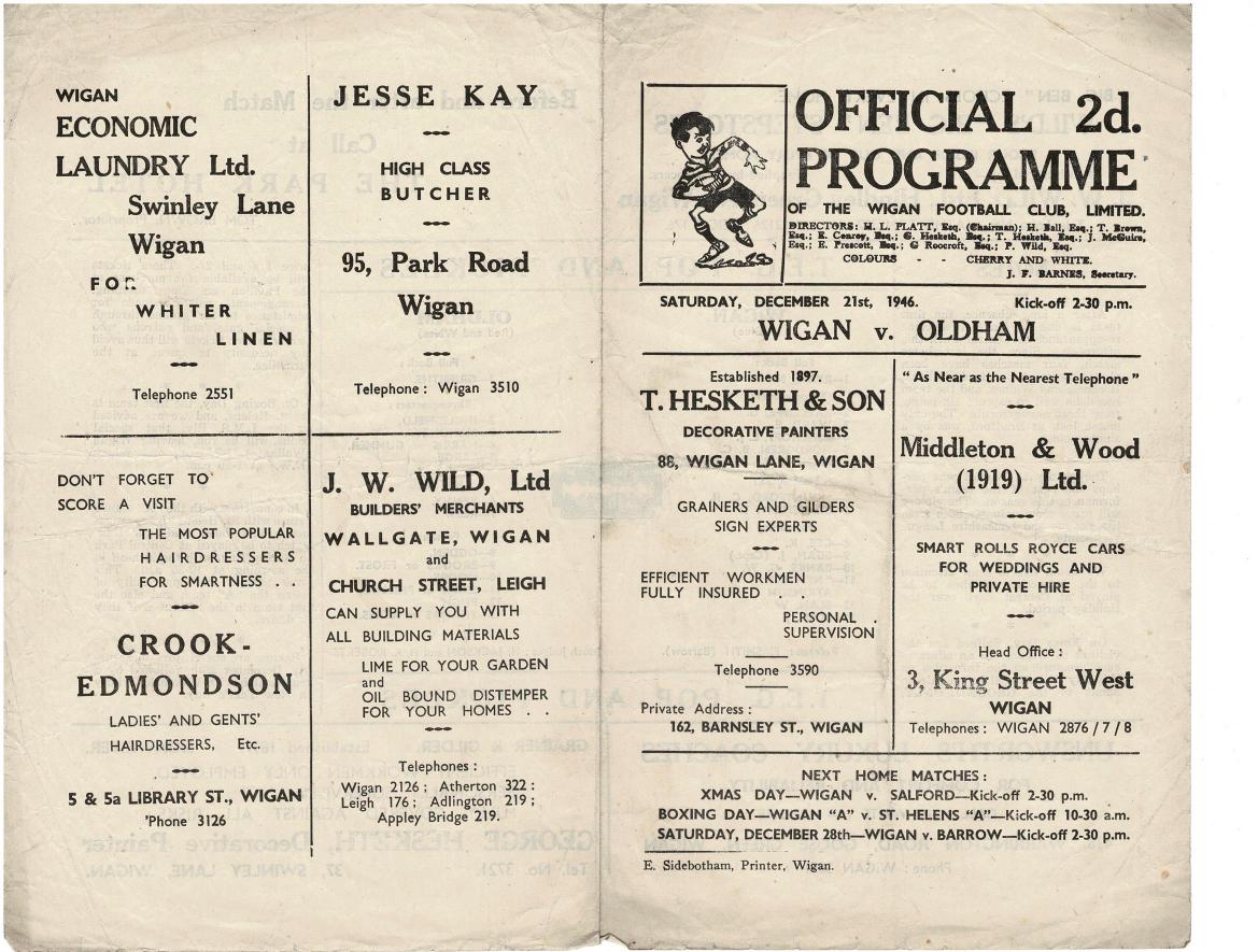 Programme cover: Oldham v Wigan, 21 December 1946