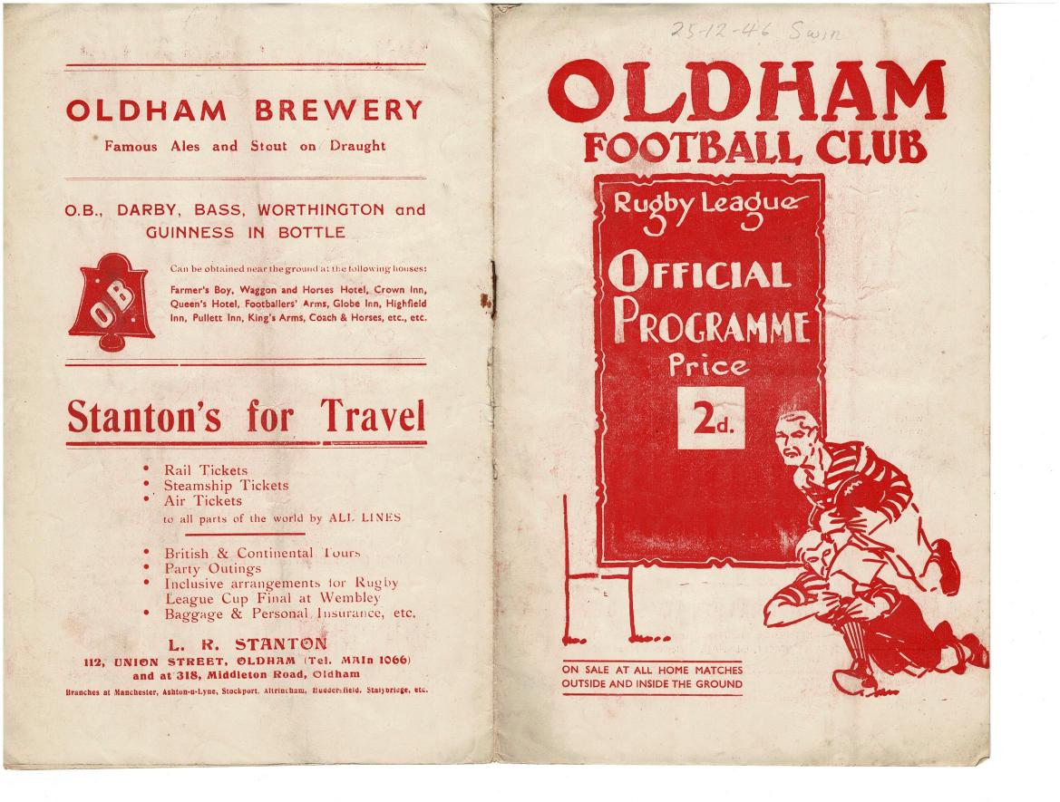Programme cover: Oldham v Swinton, 25 December 1946