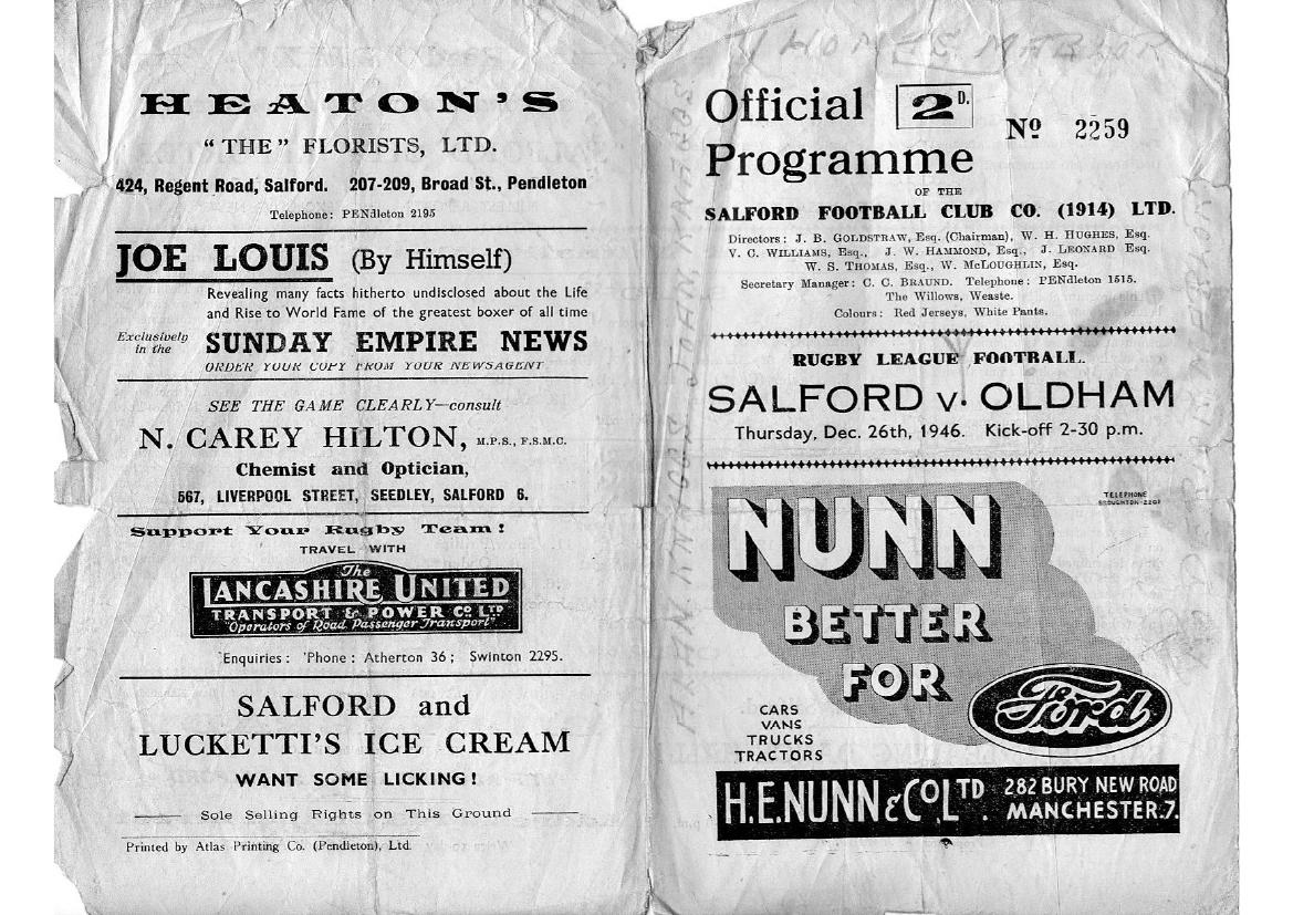 Programme cover: Oldham v Salford, 26 December 1946