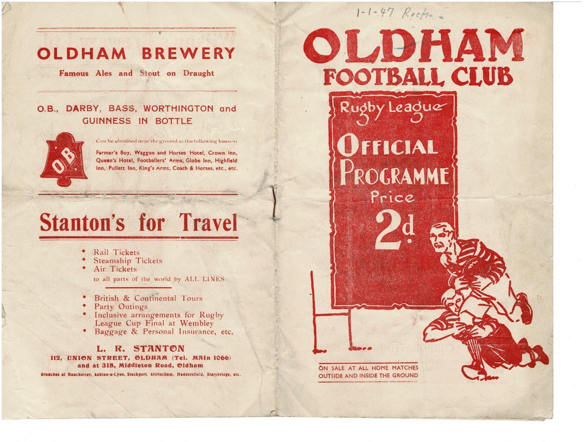 Programme cover: Oldham v Rochdale Hornets, 1 January 1947