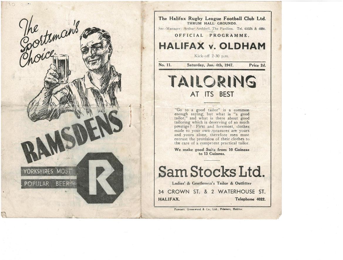 Programme cover: Oldham v Halifax, 4 January 1947
