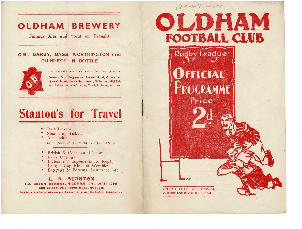 Programme cover: Oldham v Workington Town, 18 January 1947