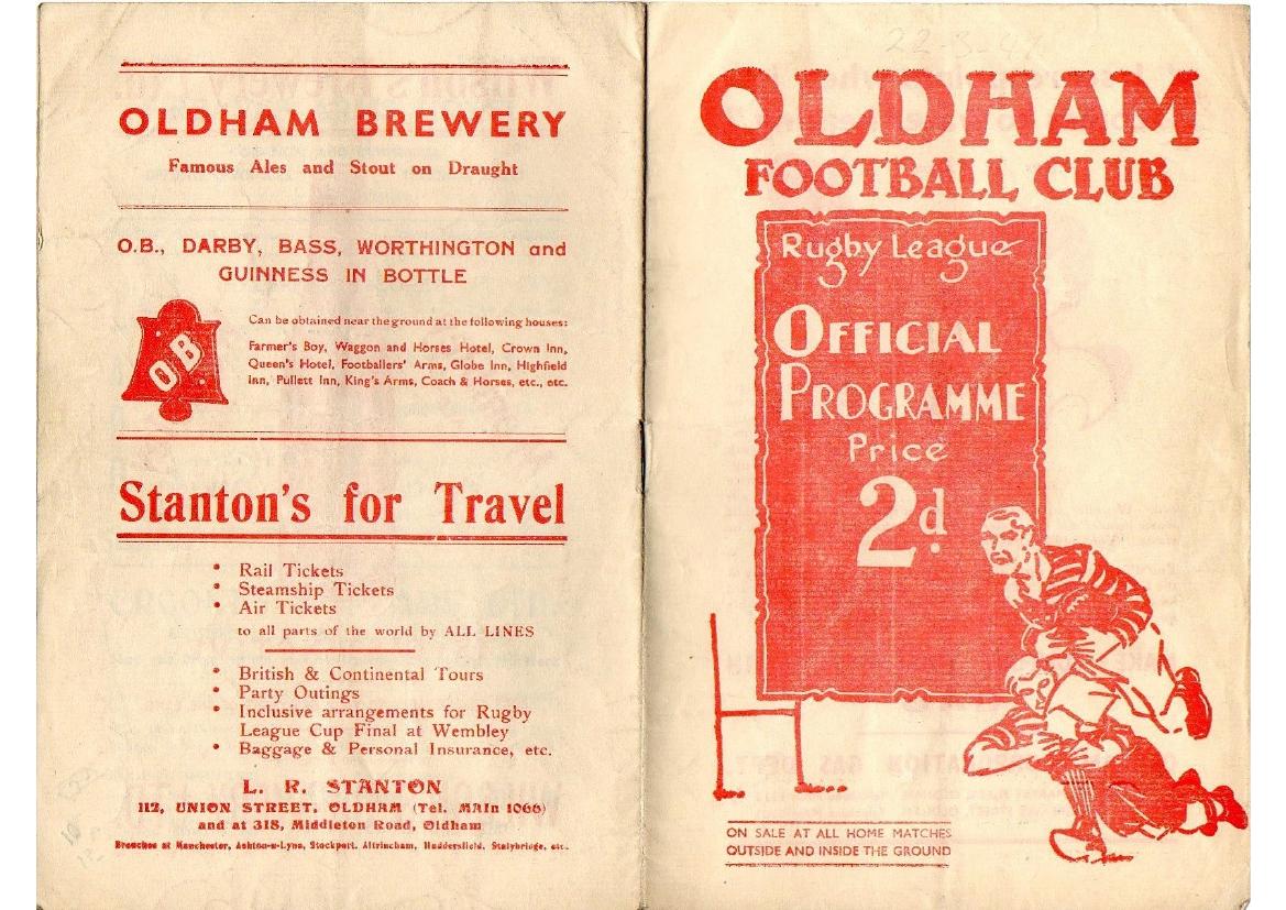 Programme cover: Oldham v Salford, 22 March 1947
