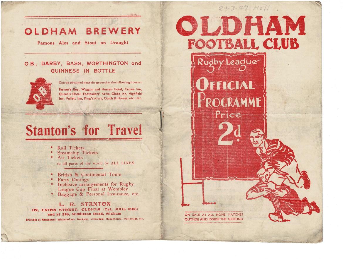 Programme cover: Oldham v Hull FC, 29 March 1947